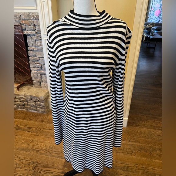 Express black and white striped mock turtle neck long sleeved mini dress L - Picture 1 of 4